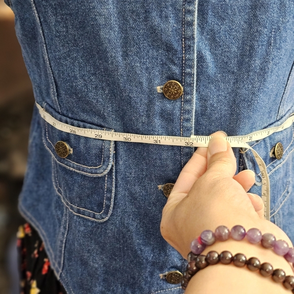 1990's Vinage Denim Vest Floral Dress - Picture 10 of 12